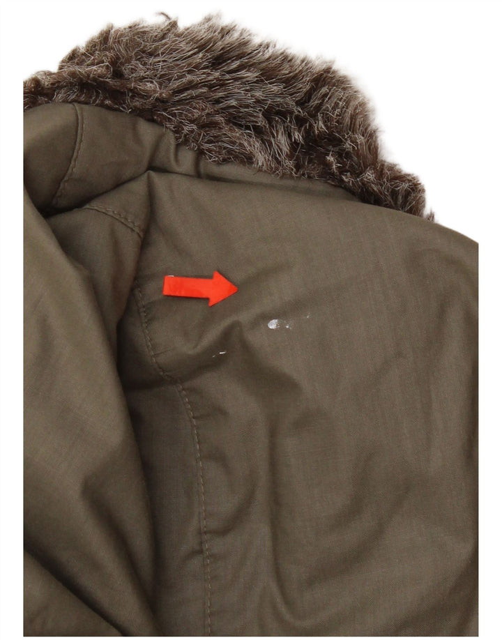 Vintage mujer oversize con capucha Duffle Coat EU 36 Pequeño Caqui