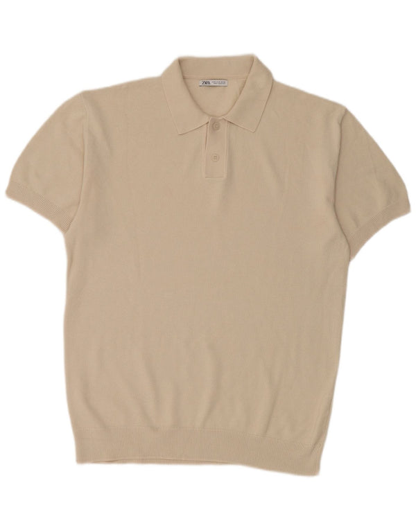 Zara Hombre Jersey De Manga Corta Con Cuello Polo De Algodón Beige Medio