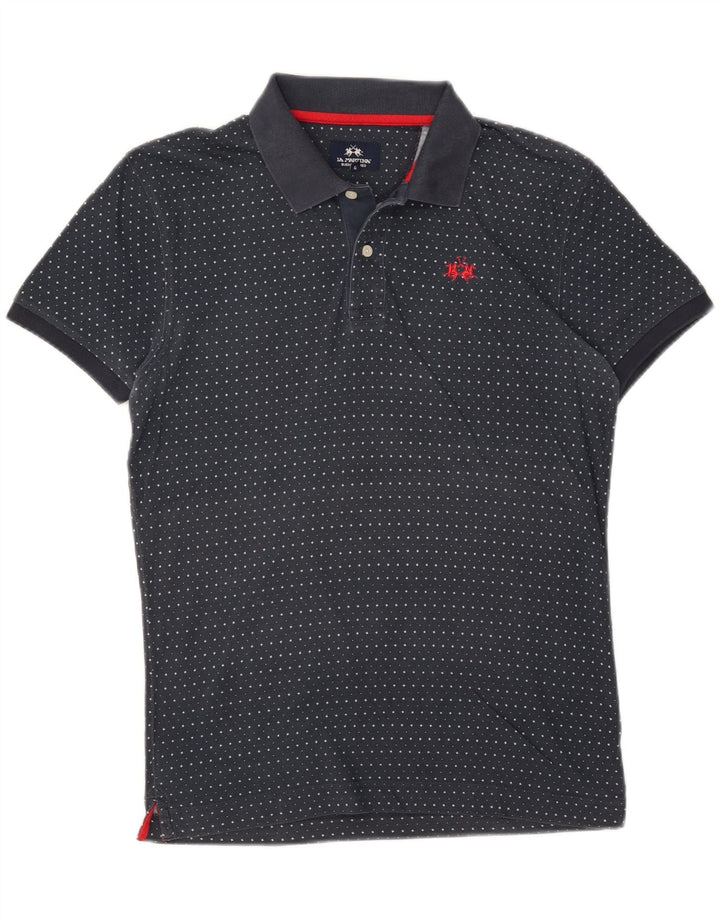 La Martina Polo de corte entallado con estampado abstracto para hombre, talla grande, azul marino