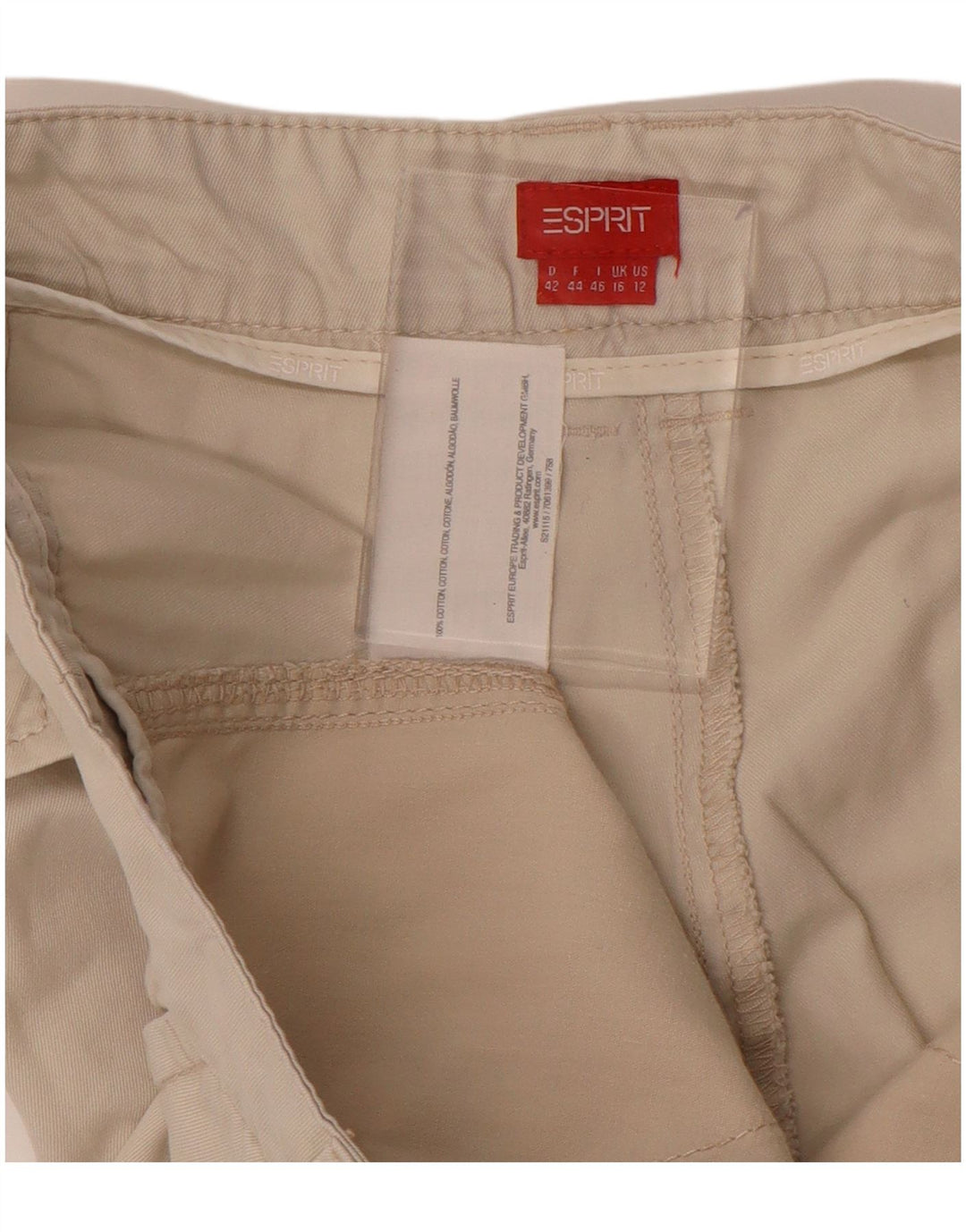ESPRIT Pantalones cortos rectos para mujer UK 16 Large W34 L26 Algodón beige