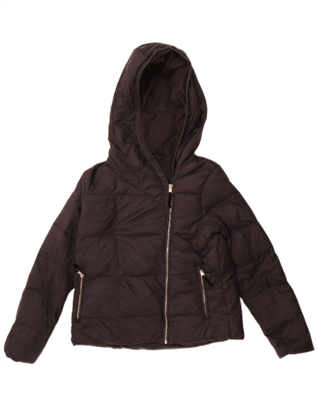 Zara Mujer Chaqueta Acolchada Con Capucha UK 44 Mediana Nylon Negro