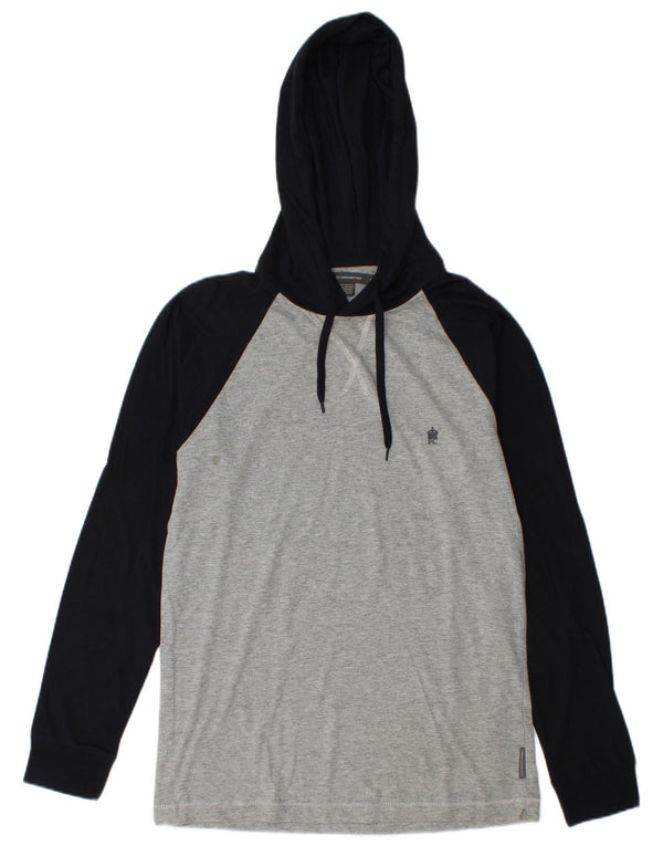 French Connection Top con capucha para hombre, manga larga, algodón color block en gris pequeño