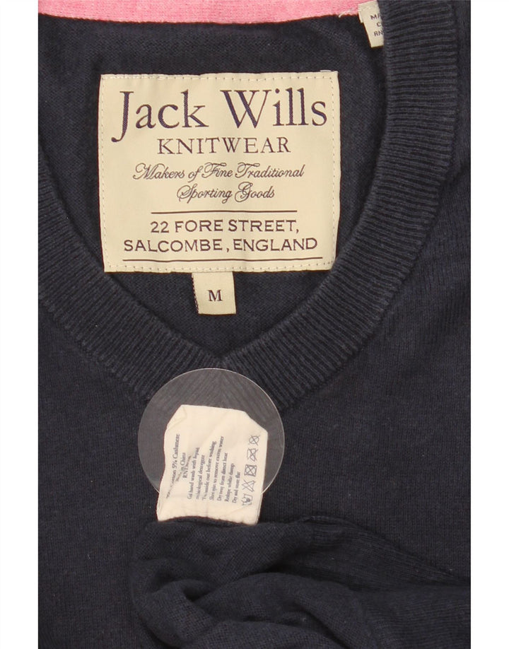 JACK WILLS Jersey con cuello en V para hombre de algodón azul marino medio