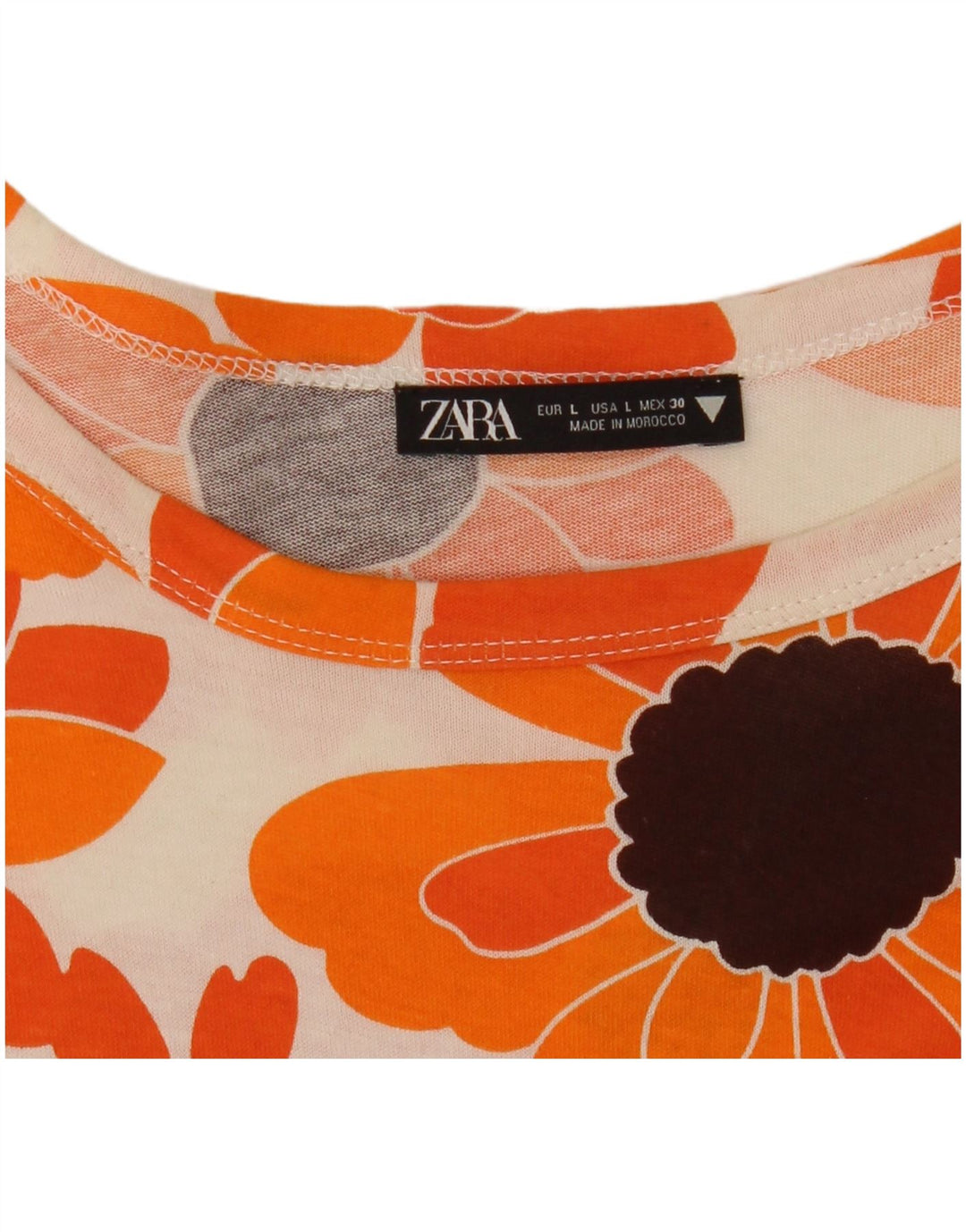 ZARA Camiseta Mujer Top UK 46 Large Naranja Floral