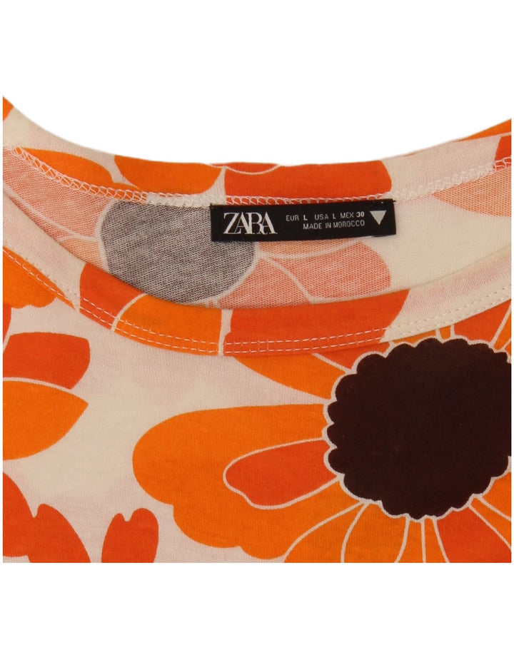 ZARA Camiseta Mujer Top UK 46 Large Naranja Floral