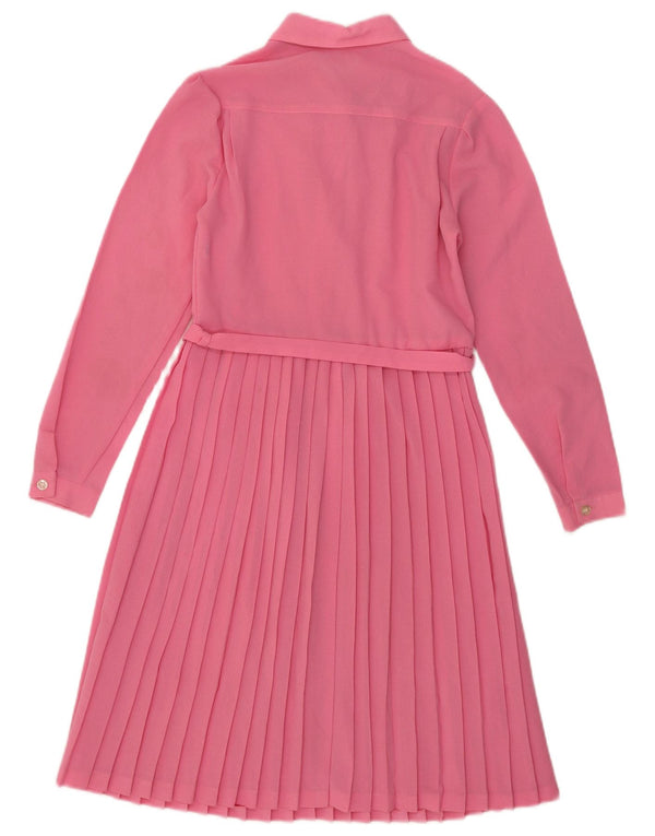 Vintage mujer manga larga A-Line vestido Reino Unido 10 pequeño rosa