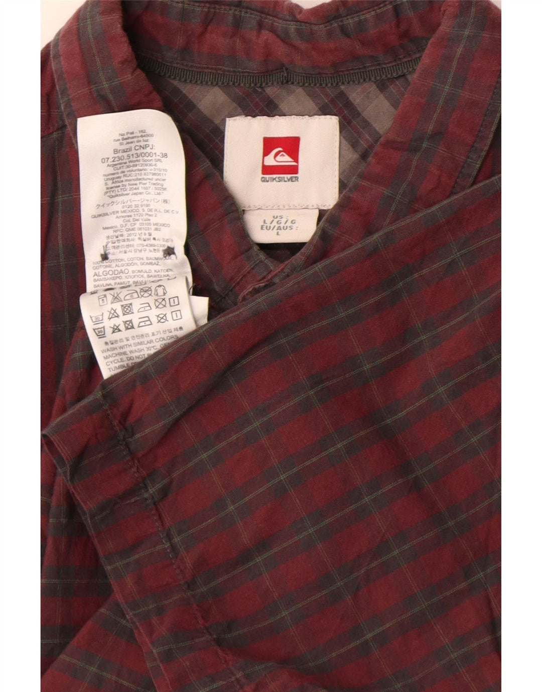 Quiksilver Camisa de manga corta para hombre de algodón a cuadros rojos grandes