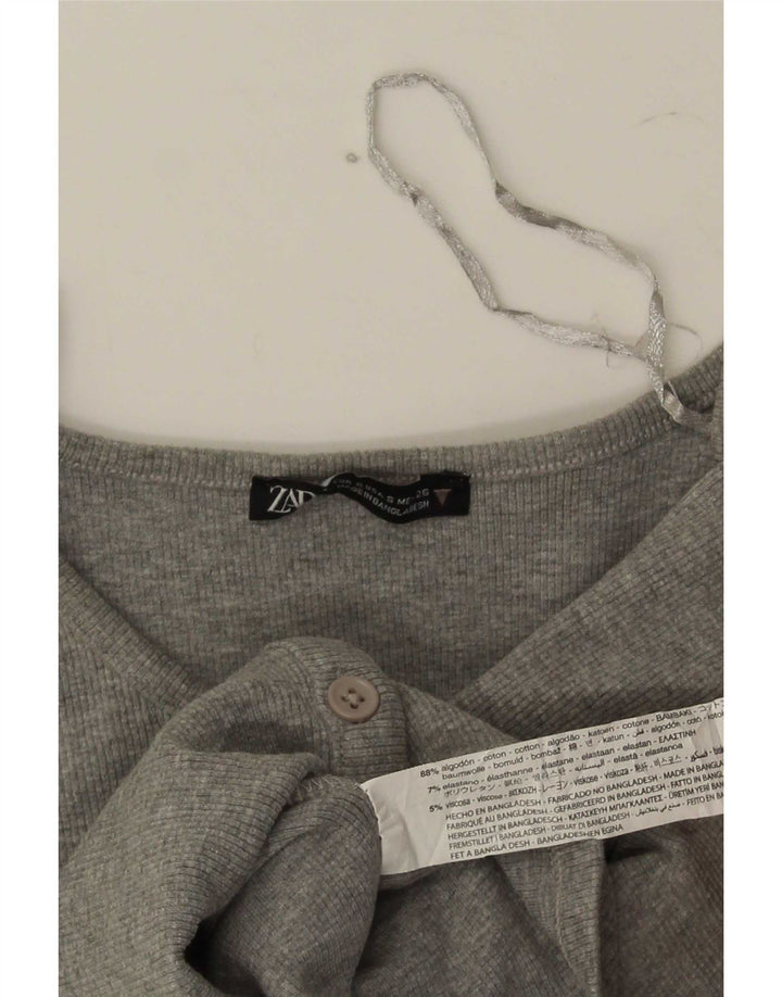 Zara Mujer Crop Top UK 8 Pequeño Algodón Moteado Gris