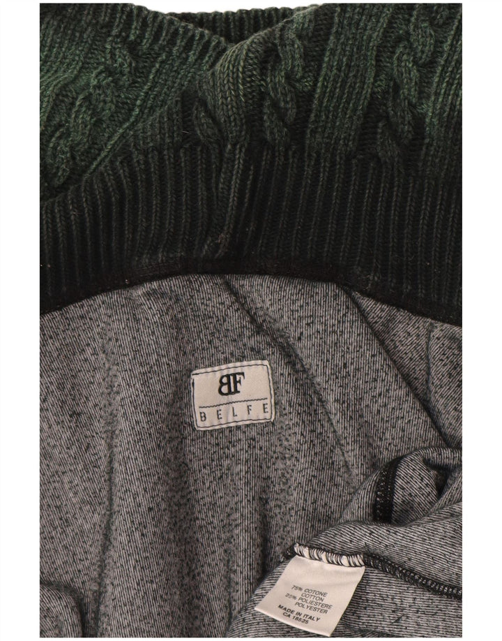 Belfe Mens Roll Neck Graphic Top Manga Larga Grande Algodón Verde