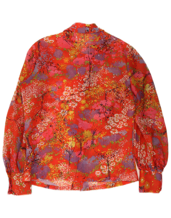 Vintage mujer frente corbata camisa blusa EU 40 medio rojo floral poliéster
