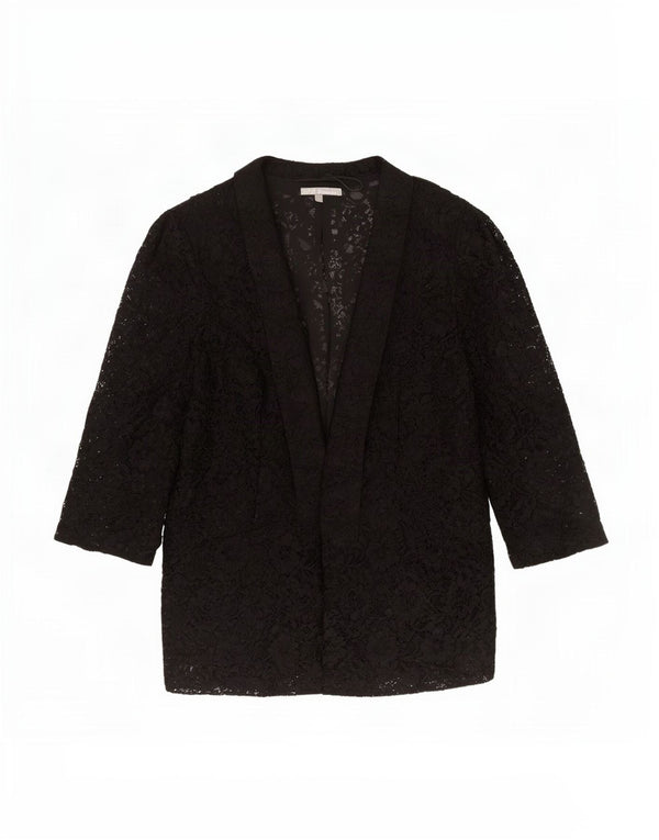 Marks & Spencer Cárdigan de encaje de manga 3/4 para mujer UK 20 2XL Negro Floral