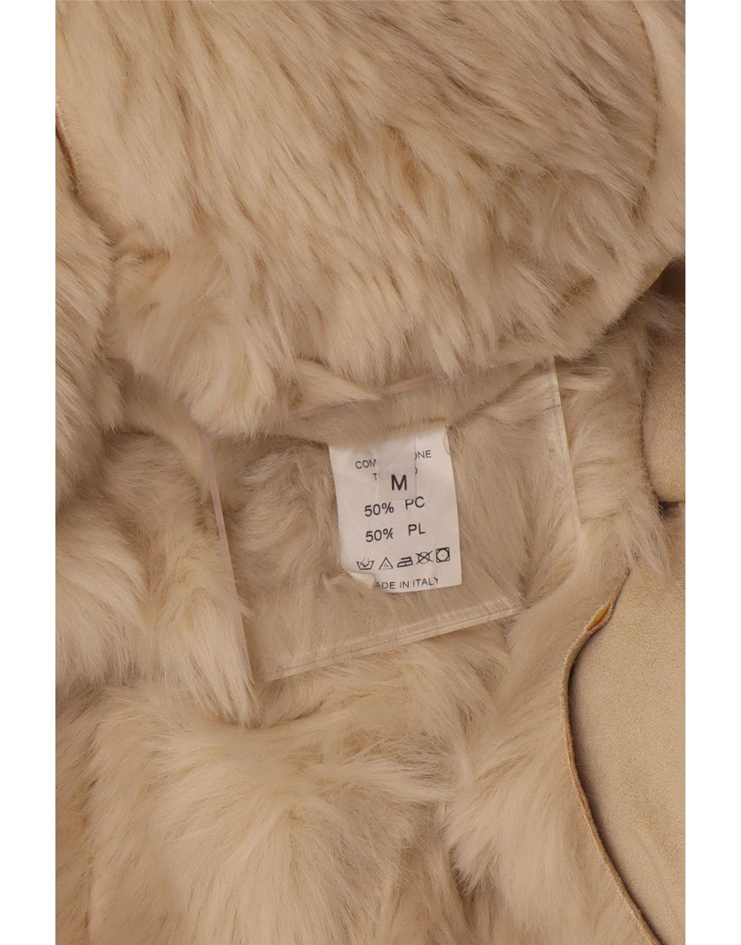 VINTAGE Abrigo Sherpa con capucha para mujer Reino Unido 14 Acrílico beige medio