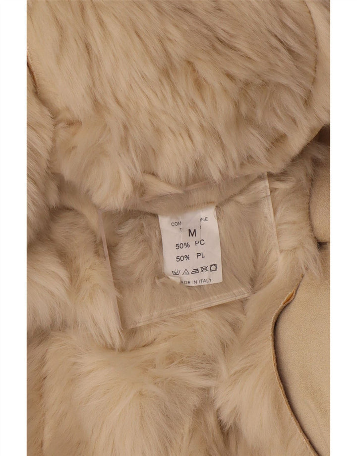 VINTAGE Abrigo Sherpa con capucha para mujer Reino Unido 14 Acrílico beige medio