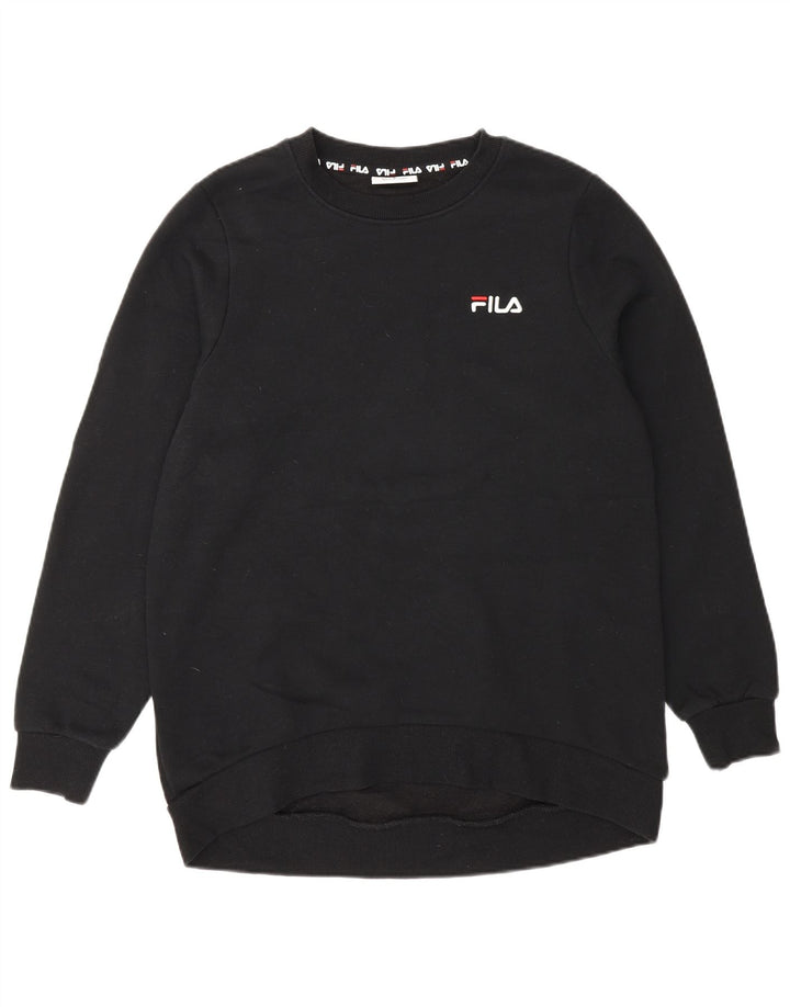 Fila Mujer Sudadera Jumper Reino Unido 10 Pequeño Algodón Negro