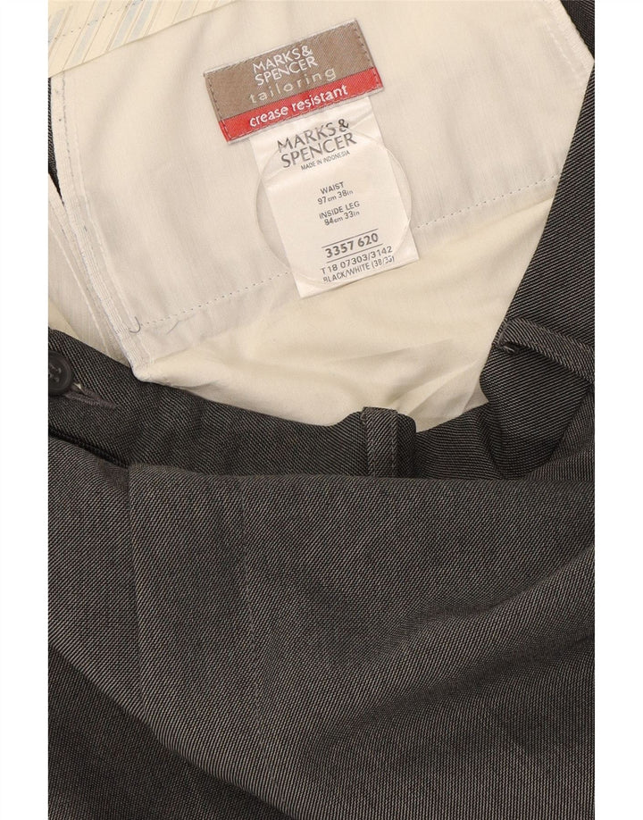Marks & Spencer Pantalón de traje recto para hombre W38 L33 Poliéster gris