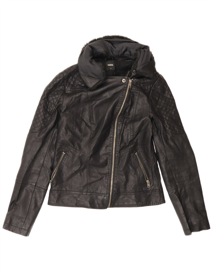 Oasis Chaqueta motera de piel sintética para hombre UK 36 Small Polietileno negro