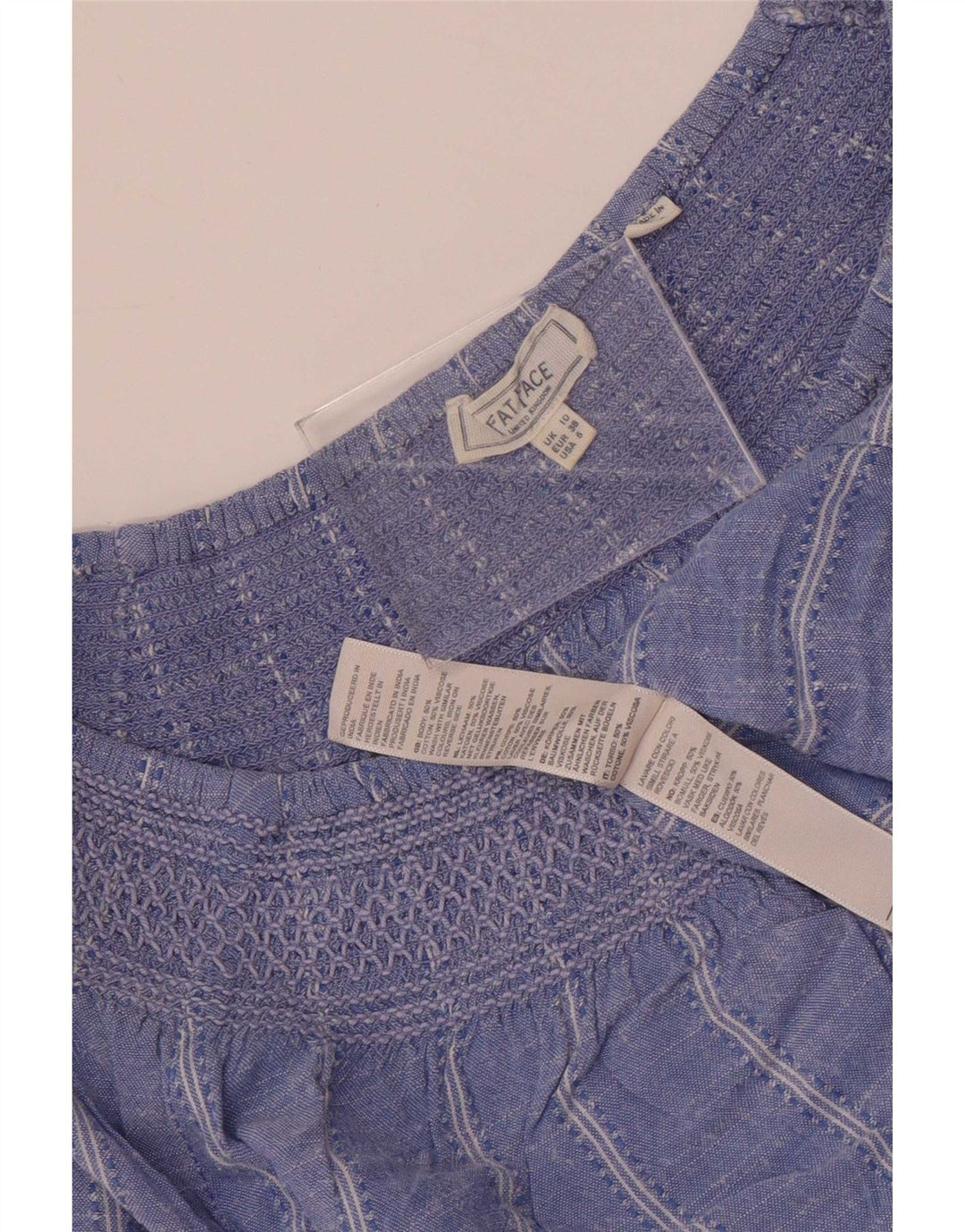 Top corto extragrande para mujer de Fat Face, manga 3/4, talla 40, talla pequeña, color azul a rayas