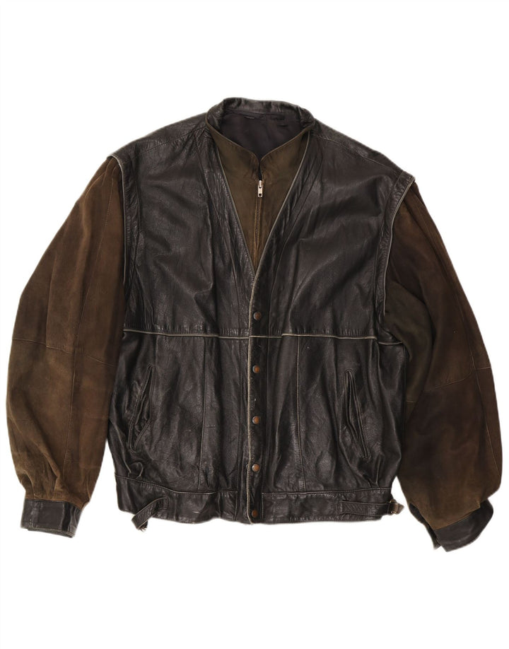Vintage chaqueta de cuero para hombre IT 56 3XL cuero negro colorblock