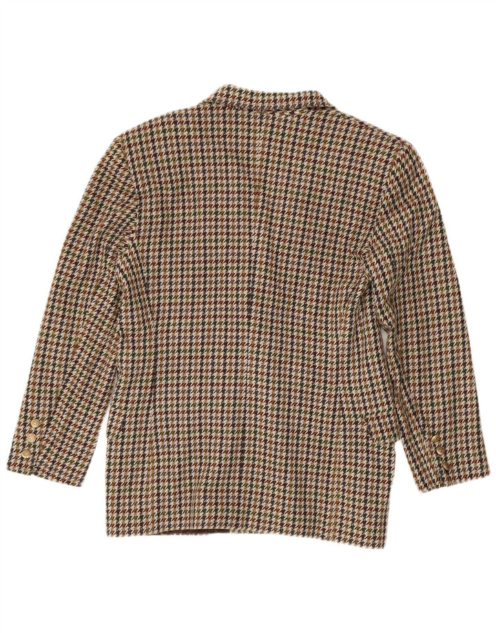 Vintage mujer doble pecho Blazer chaqueta US 10 grande marrón Houndstooth
