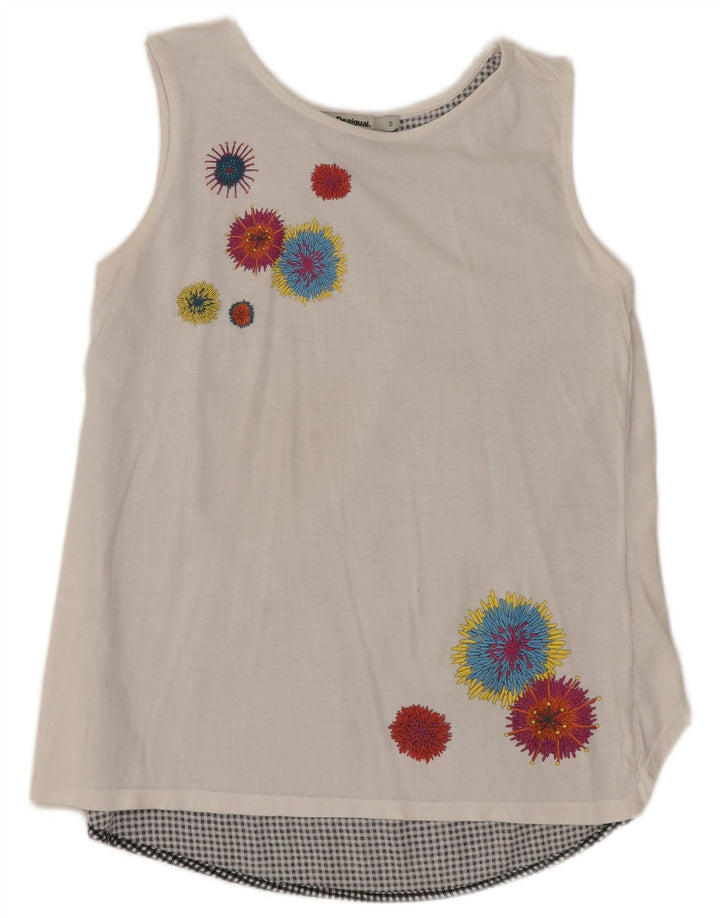 DESIGUAL Blusa sin mangas para mujer Top UK 10 Small White Floral
