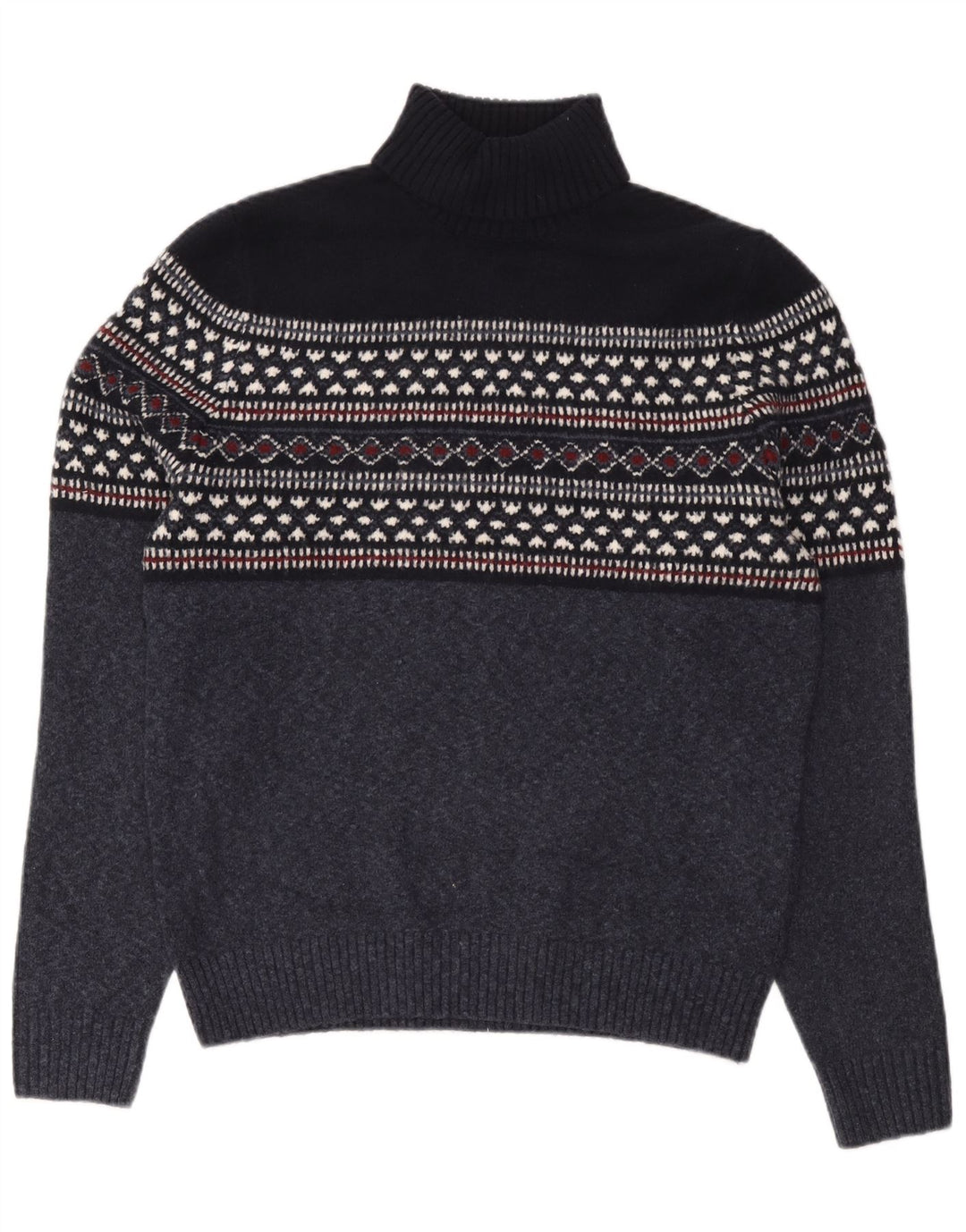 Marks & Spencer Jersey con cuello vuelto para hombre, talla grande, color azul marino, Fair Isle