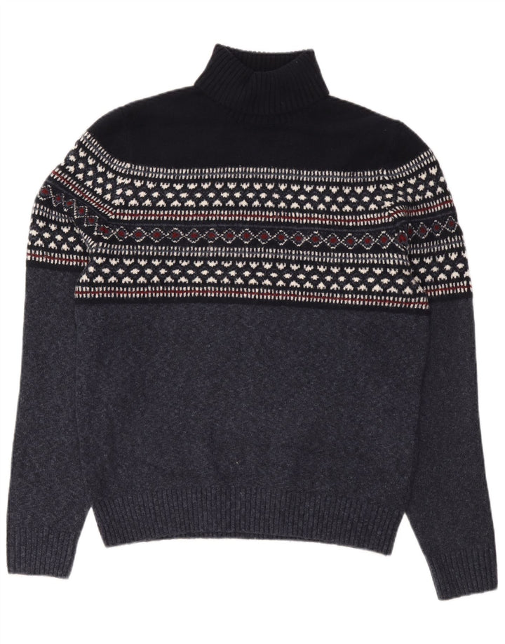 Marks & Spencer Jersey con cuello vuelto para hombre, talla grande, color azul marino, Fair Isle