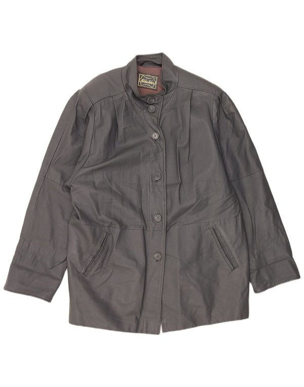 Vintage mujer abrigo de cuero de gran tamaño Reino Unido 18 XL cuero gris
