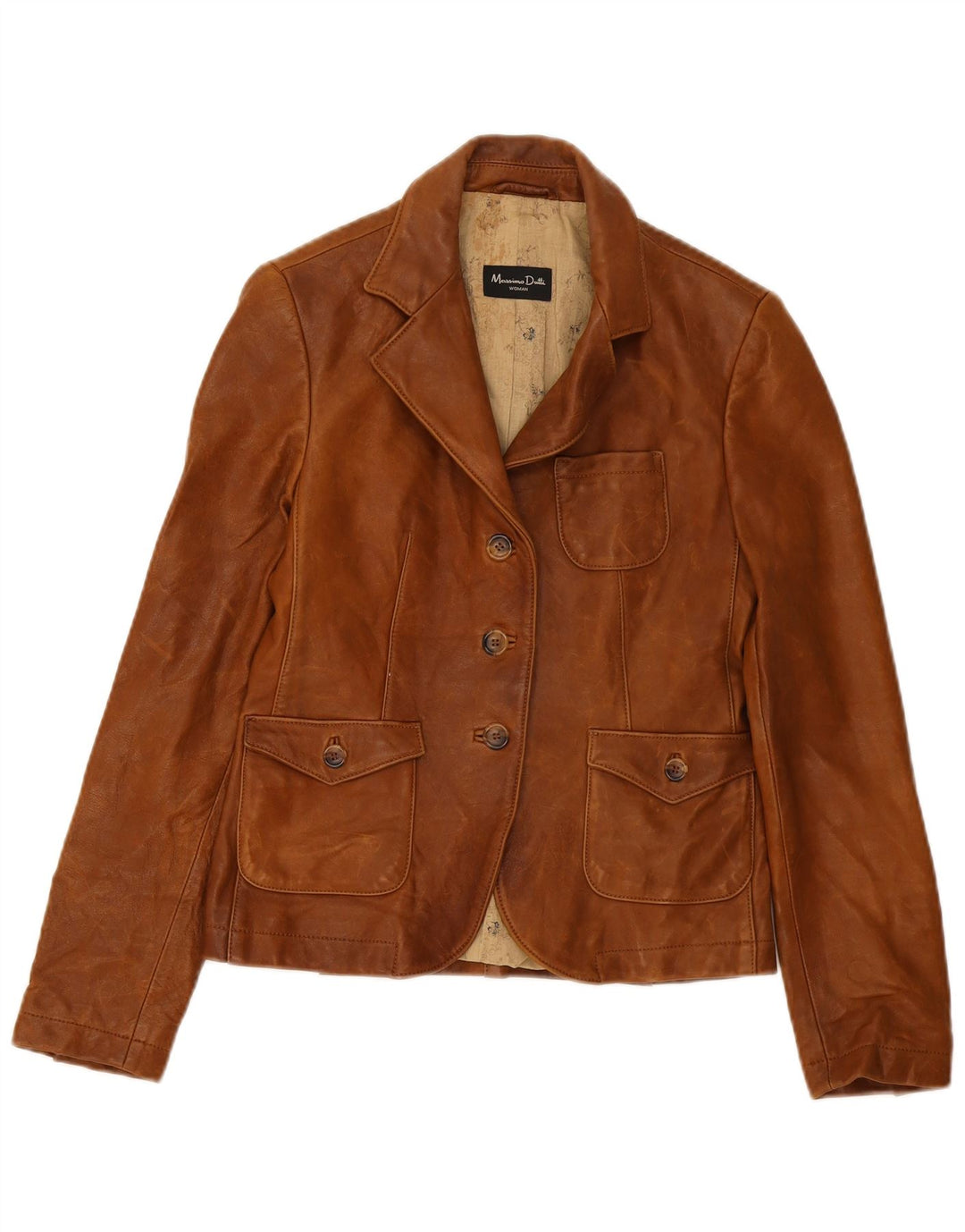 Massimo Dutti Chaqueta Blazer de Cuero con 3 Botones para Mujer UK 8 Small Marrón