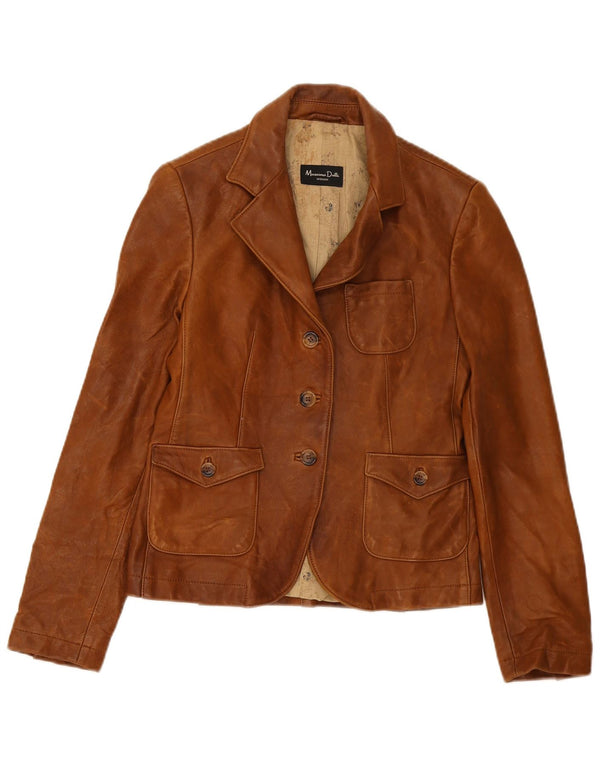 Massimo Dutti Chaqueta Blazer de Cuero con 3 Botones para Mujer UK 8 Small Marrón