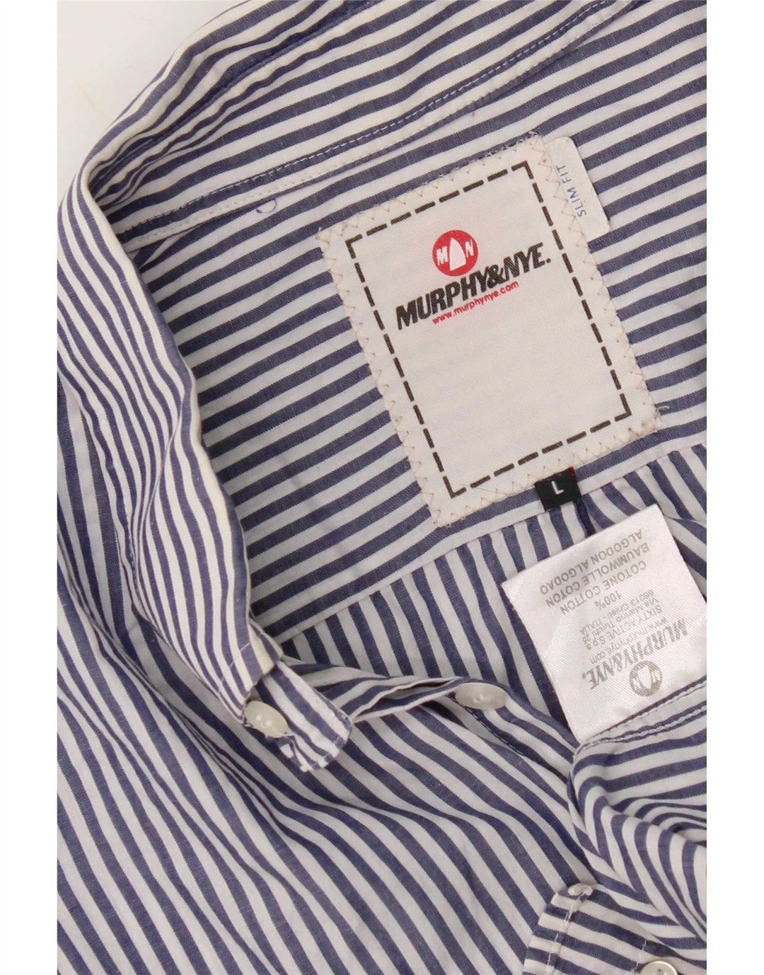 Murphy & Nye Camisa ajustada para hombre de algodón a rayas azules grandes