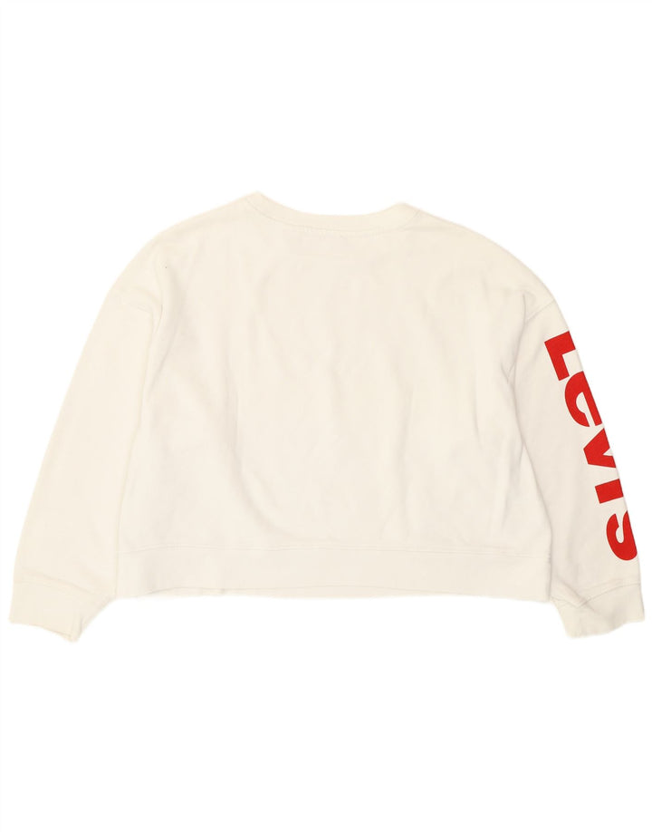 Levi's Sudadera corta con gráfico extragrande para mujer, talla 10, color blanco