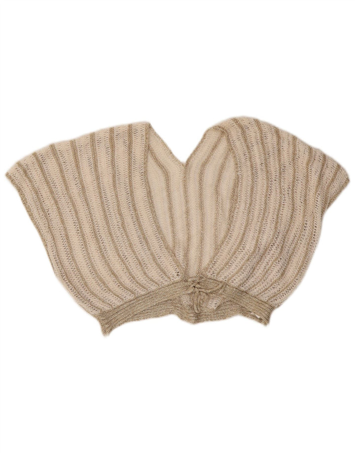 Vintage mujer 2 piezas falda set Reino Unido 8 pequeño W26 beige rayas acrílico