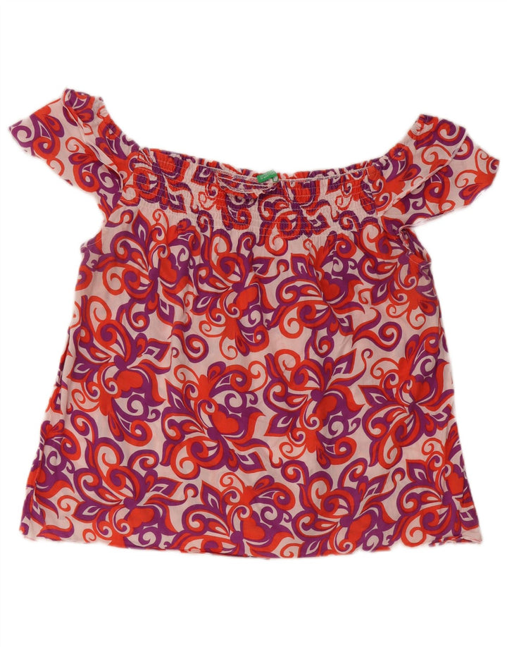 BENETTON Top con hombros descubiertos para niña 10-11 años XL Algodón floral multicolor