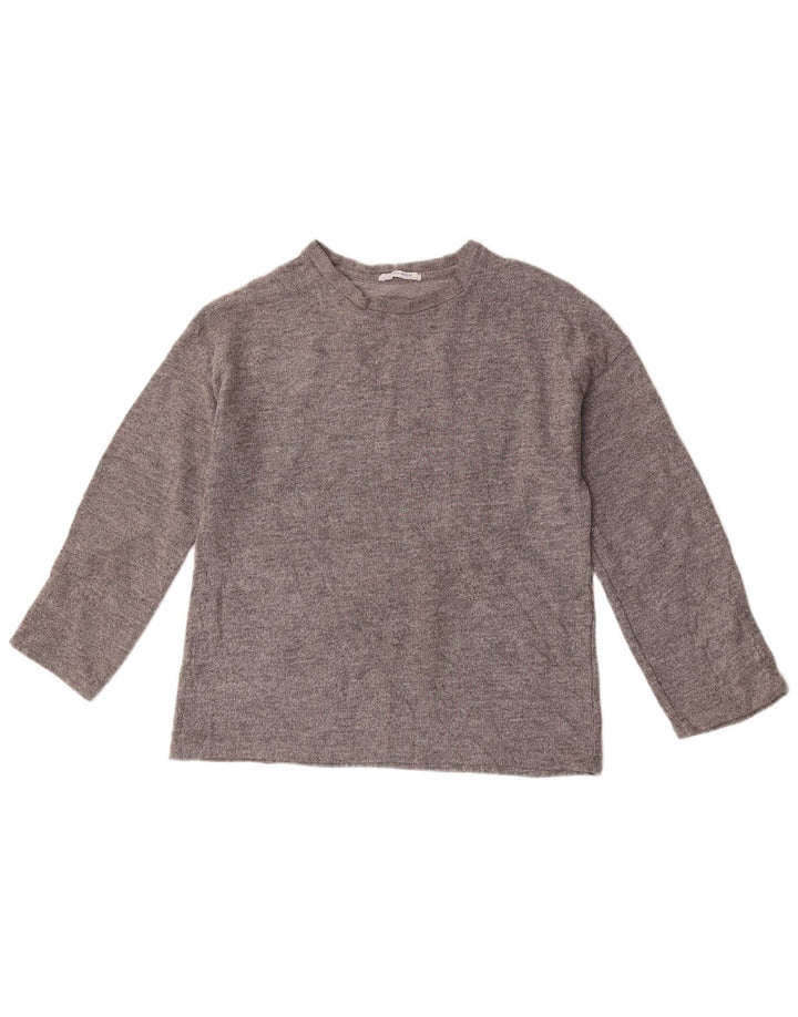 Zara Mujer Top Extragrande Manga Larga UK 40 Pequeño Poliéster Moteado Gris