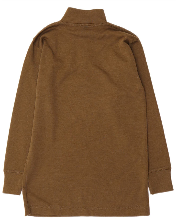 Vintage hombres zip cuello jumper suéter medio caqui poliamida