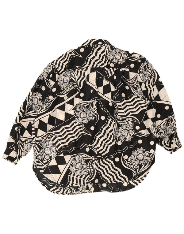 Yessica Blusa Camisera Con Estampado Abstracto IT 44 Medium Seda Negra