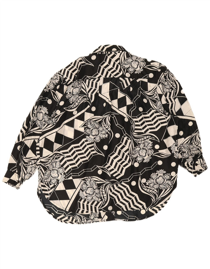 Yessica Blusa Camisera Con Estampado Abstracto IT 44 Medium Seda Negra