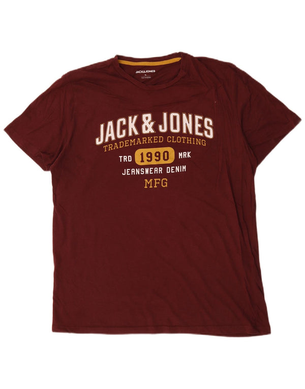 Jack & Jones Hombre Camiseta Gráfica Top XL Algodón Burdeos