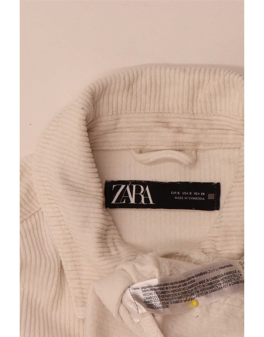 Zara Mujer Chaqueta De Pana Extragrande UK 10 Small Off White Cotton