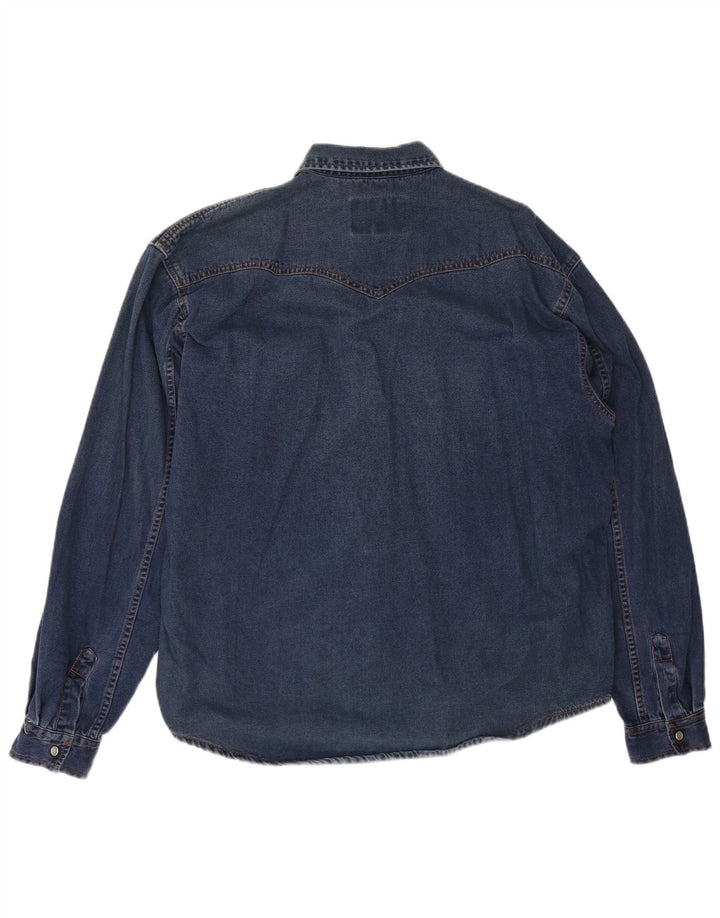 Camisa vaquera vintage holgada para hombre de algodón azul medio