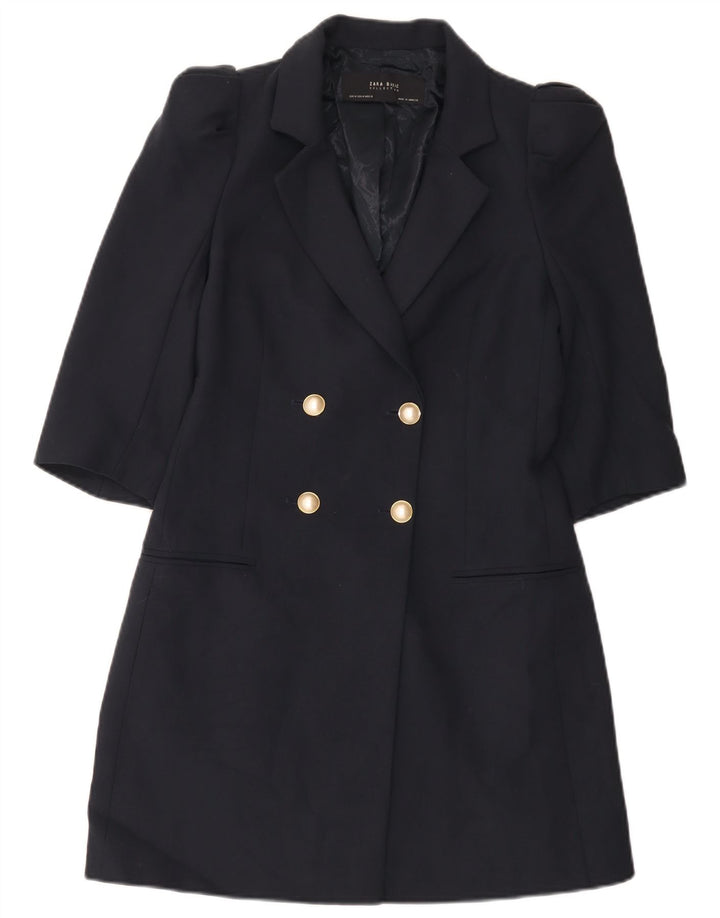 Zara Chaqueta Blazer Larga De Doble Botonadura para Mujer UK 40 Azul Marino Mediano