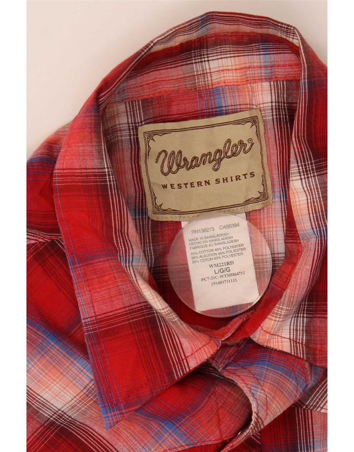 Wrangler Camisa de manga corta para hombre de algodón a cuadros rojos grandes