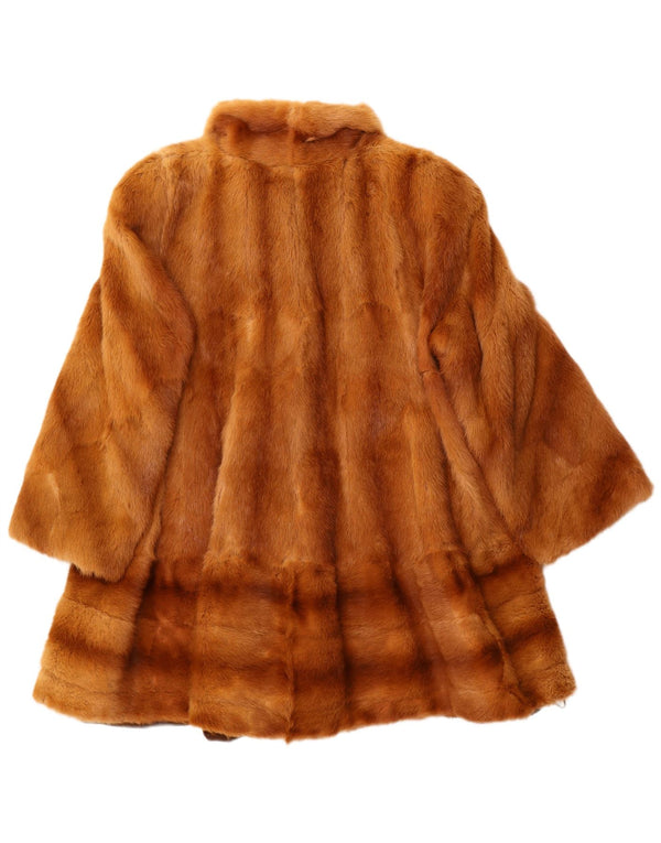 Vintage mujer suelta ajuste abrigo de piel Reino Unido 14 grande marrón rayas