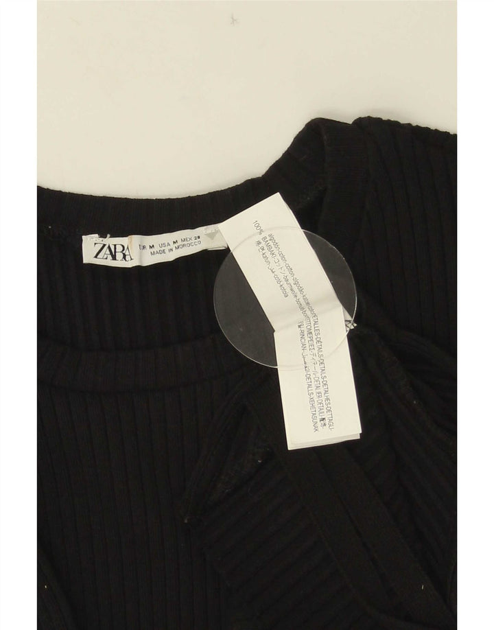 Zara Top corto sin mangas para mujer UK 42 Algodón negro mediano