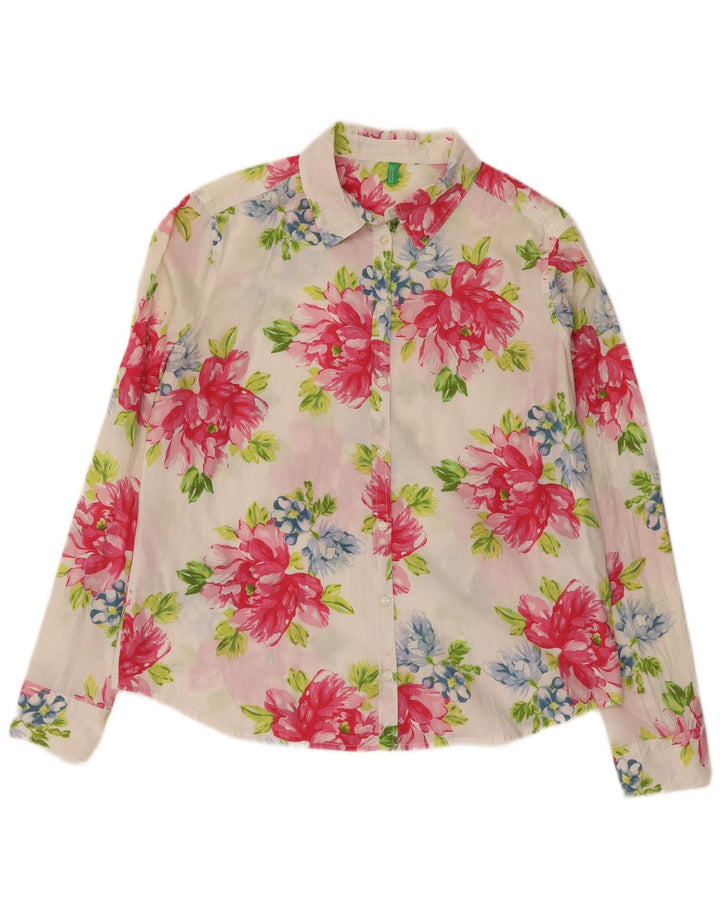 Camisa Benetton Mujer ES 46 Grande Algodón Floral Multicolor
