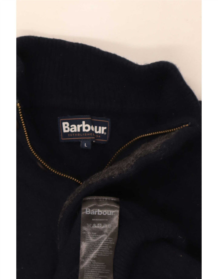 Barbour Hombre Cremallera Cuello Jersey Suéter Grande Lana Azul Marino