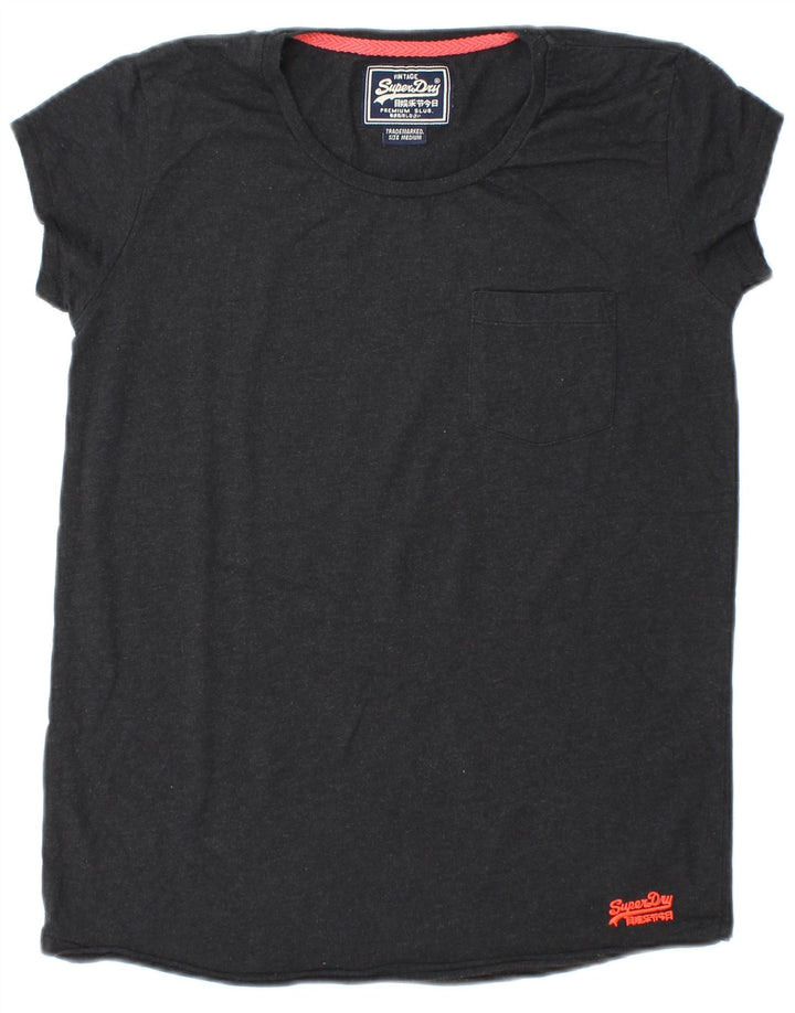 SUPERDRY Camiseta para mujer Top UK 12 Medium Black Cotton