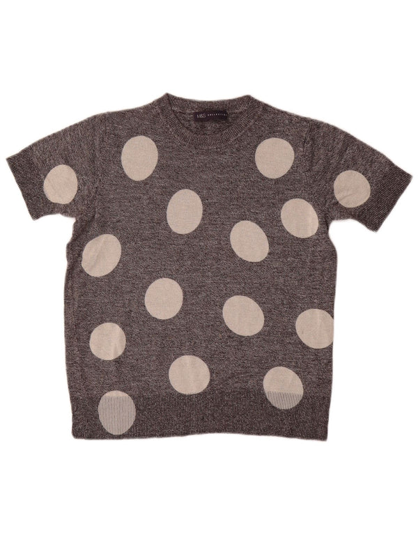 Marks & Spencer Jersey de Cuello Redondo para Mujer UK 8 Small Gris Lunares