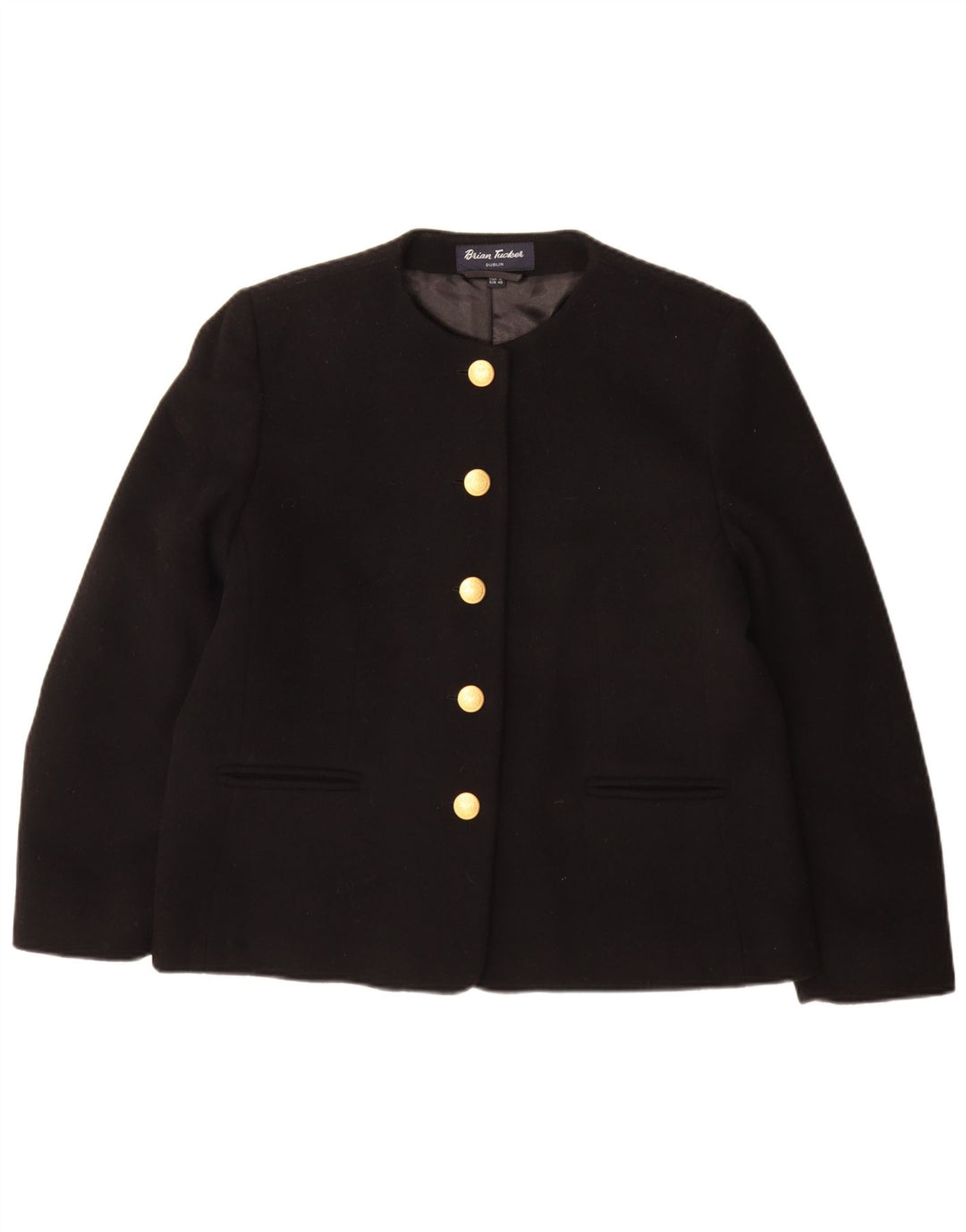Brian Tucker Chaqueta Blazer de 5 Botones para Mujer UK 40 Grande Lana Negra