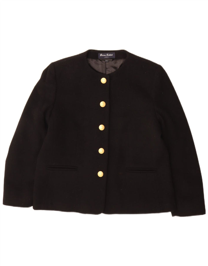 Brian Tucker Chaqueta Blazer de 5 Botones para Mujer UK 40 Grande Lana Negra
